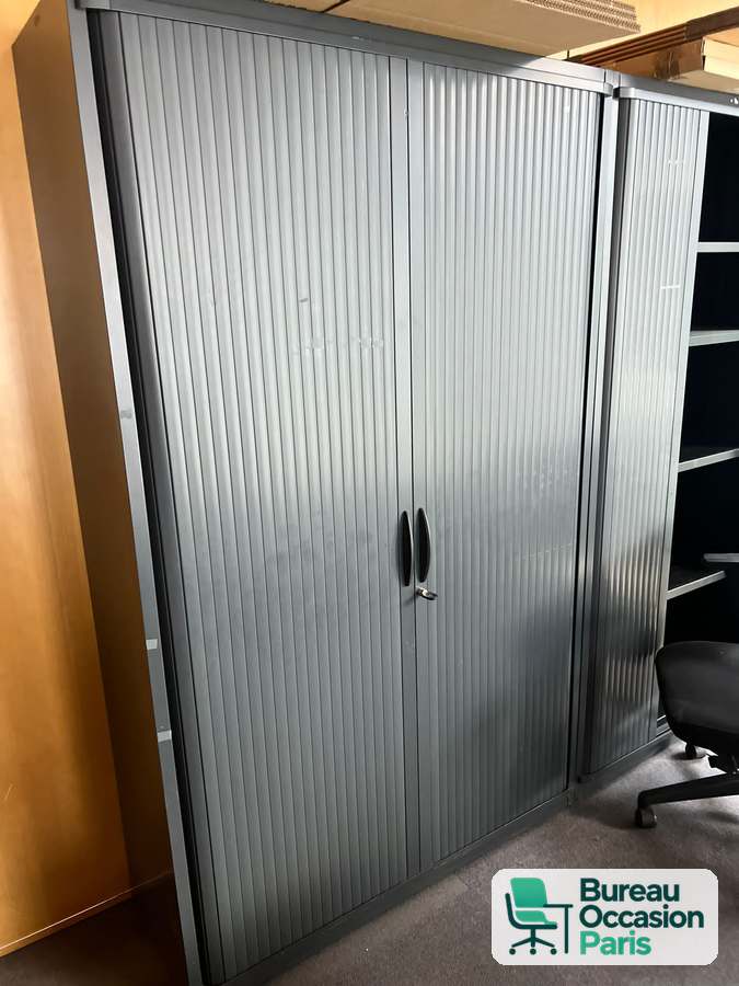 Armoire haute à rideaux gris aluminium – métal, fermeture à clé