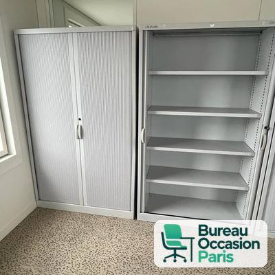 Armoire haute métallique à rideaux – gris alu, 5 tablettes, serrure