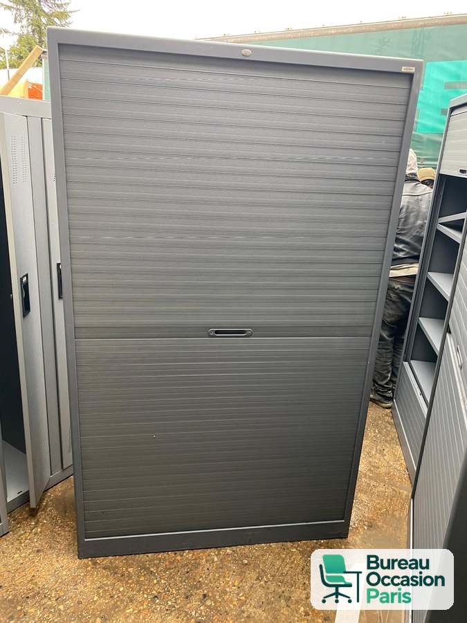 Armoire haute métallique tout anthracite – rideaux coulissants, tablettes