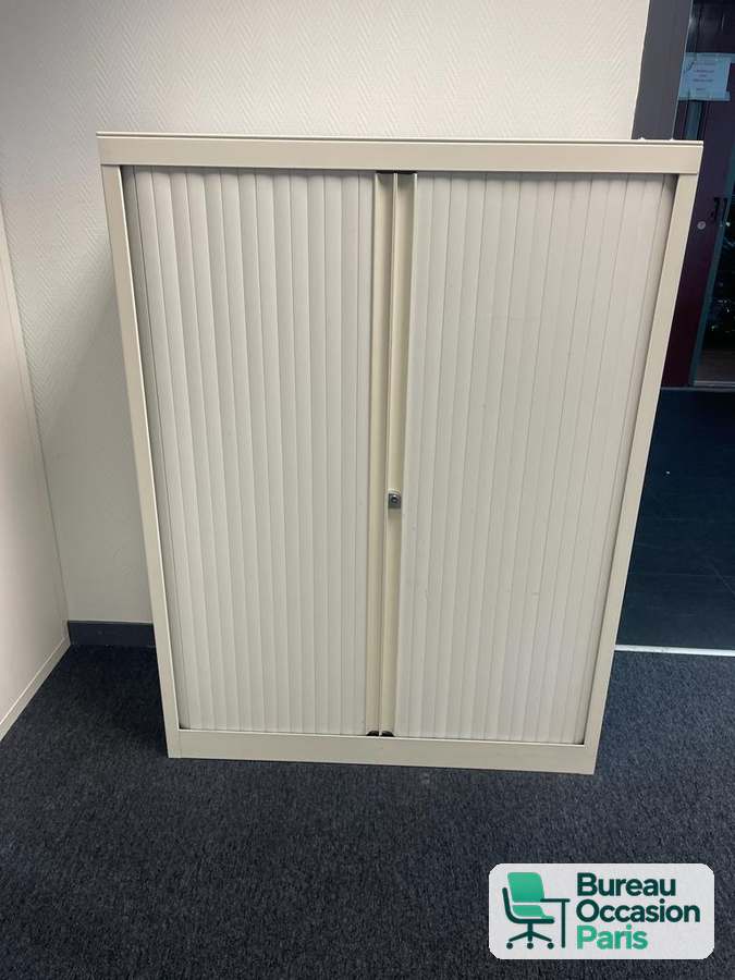 Armoire métallique mi-hauteur blanche à rideaux coulissants