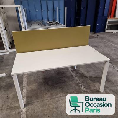 Bench 2 postes blanc – écran de séparation tissu vert anis