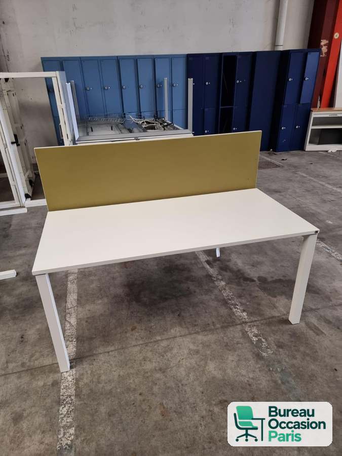 Bench 2 postes blanc – écran de séparation tissu vert anis