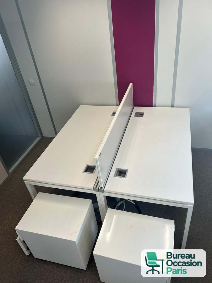 Bench face à face blanc 2 ou 4 postes – écran séparateur, top access