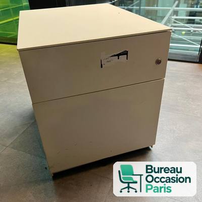 Caisson de bureau blanc sur roulettes – 2 tiroirs dont dossiers suspendus