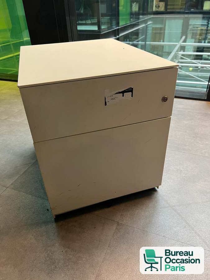Caisson de bureau blanc sur roulettes – 2 tiroirs dont dossiers suspendus