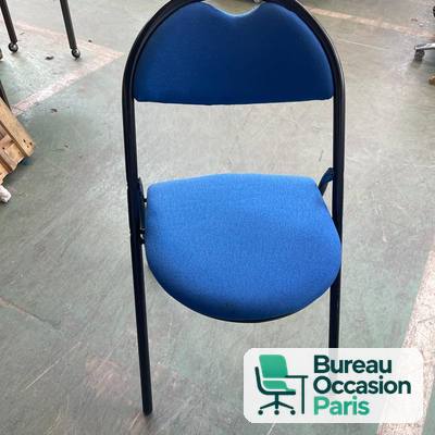 Chaise pliante rembourrée – tissu bleu, structure métal noir