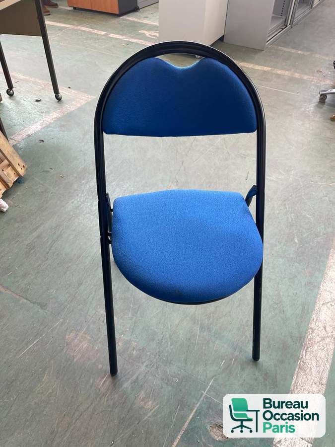 Chaise pliante rembourrée – tissu bleu, structure métal noir