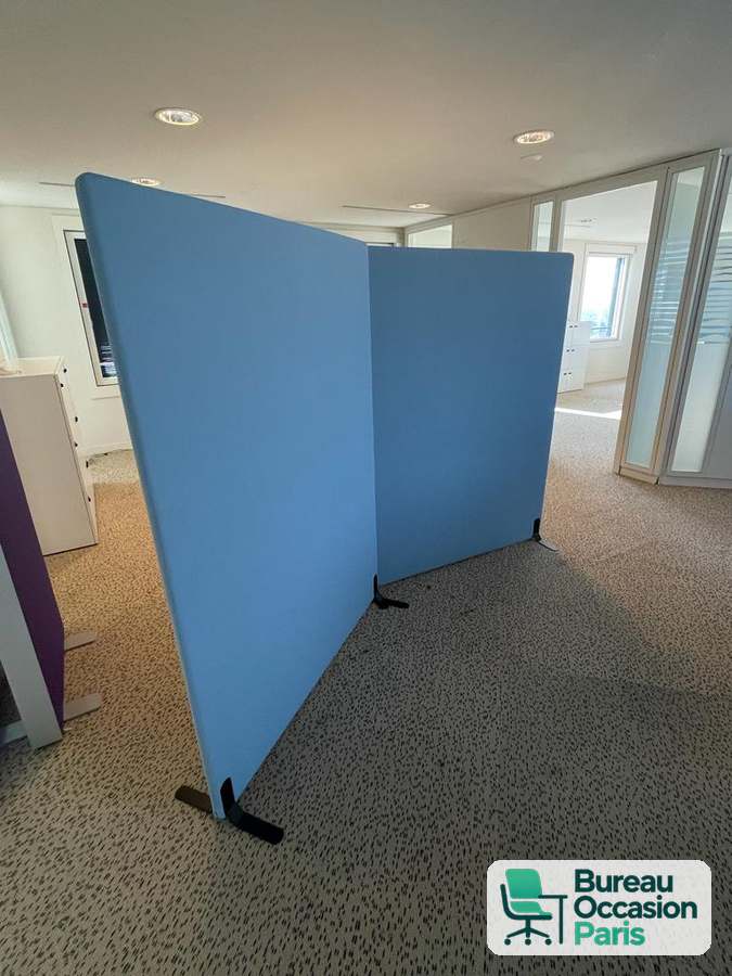 Cloison acoustique autoportante – panneau tissu bleu, pieds noirs