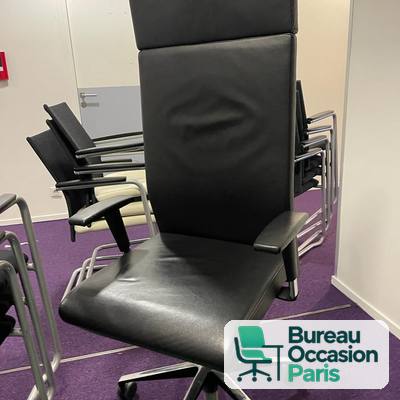 Fauteuil de direction cuir noir – dossier haut, appui-tête intégré