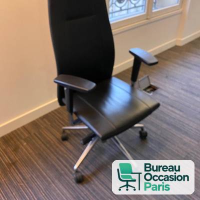Fauteuil de direction cuir noir – dossier haut, base aluminium