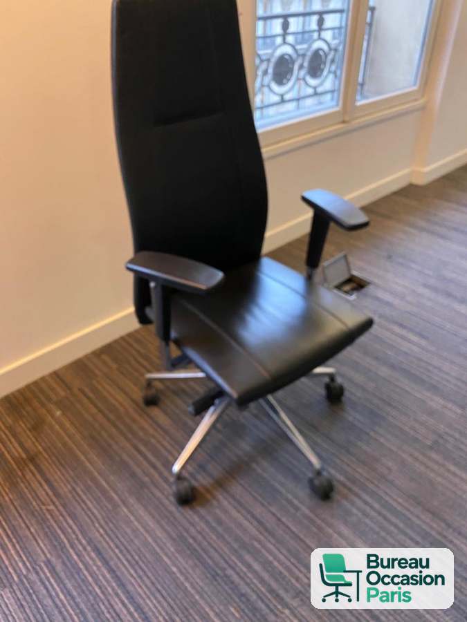 Fauteuil de direction cuir noir – dossier haut, base aluminium