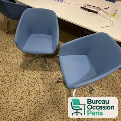Fauteuil de réunion pivotant – coque enveloppante tissu bleu chiné