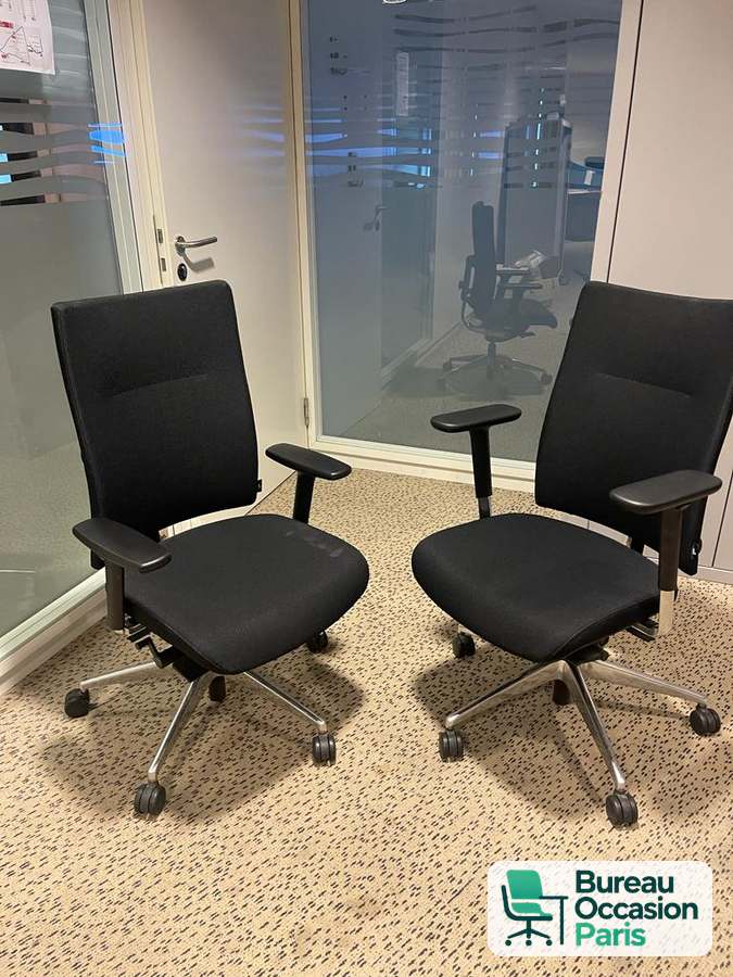 Fauteuil de travail ergonomique tissu noir – dossier mi-haut, base alu