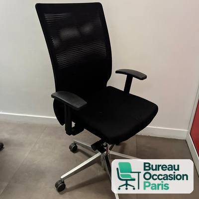 Fauteuil ergonomique dossier haut résille noire – base alu poli