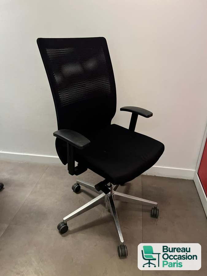 Fauteuil ergonomique dossier haut résille noire – base alu poli