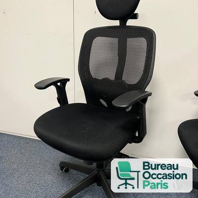 Fauteuil ergonomique dossier résille noir avec têtière réglable
