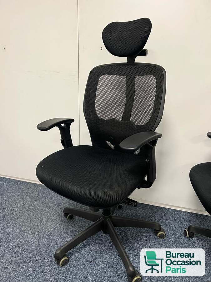 Fauteuil ergonomique dossier résille noir avec têtière réglable