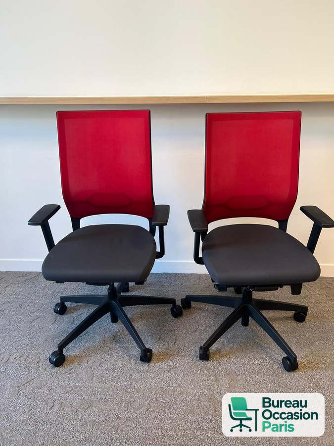 Fauteuil ergonomique résille rouge – assise anthracite, soutien lombaire