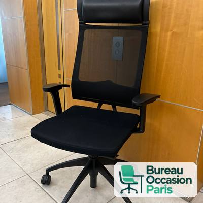 Fauteuil haut de gamme résille noire – têtière rembourrée, dossier haut