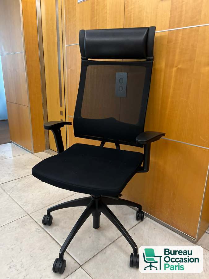 Fauteuil haut de gamme résille noire – têtière rembourrée, dossier haut