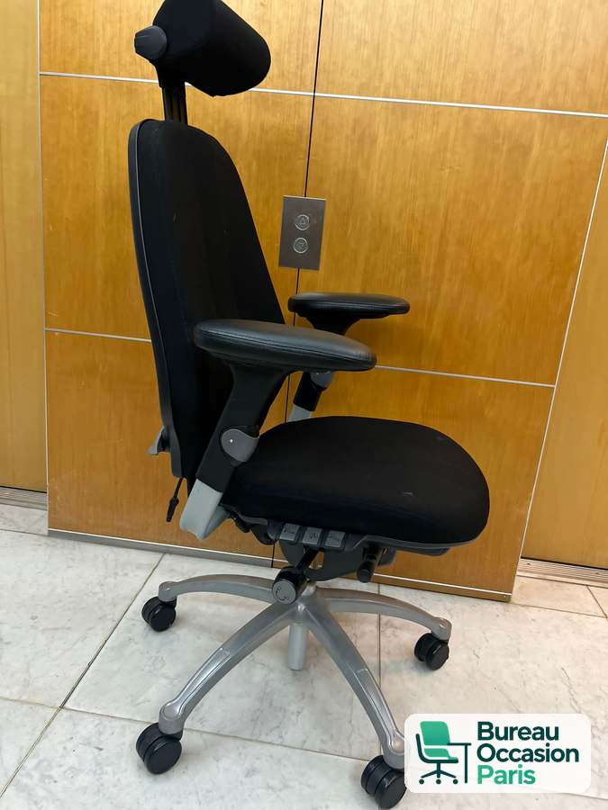Fauteuil RH Logic 400 – têtière réglable, base aluminium, tissu noir