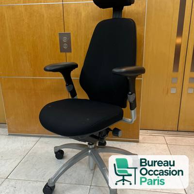 Fauteuil scandinave RH Logic 400 – têtière, tissu noir, multi-réglages