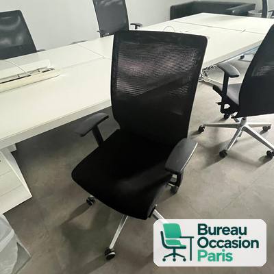Siège de bureau dossier haut résille noire – base aluminium poli