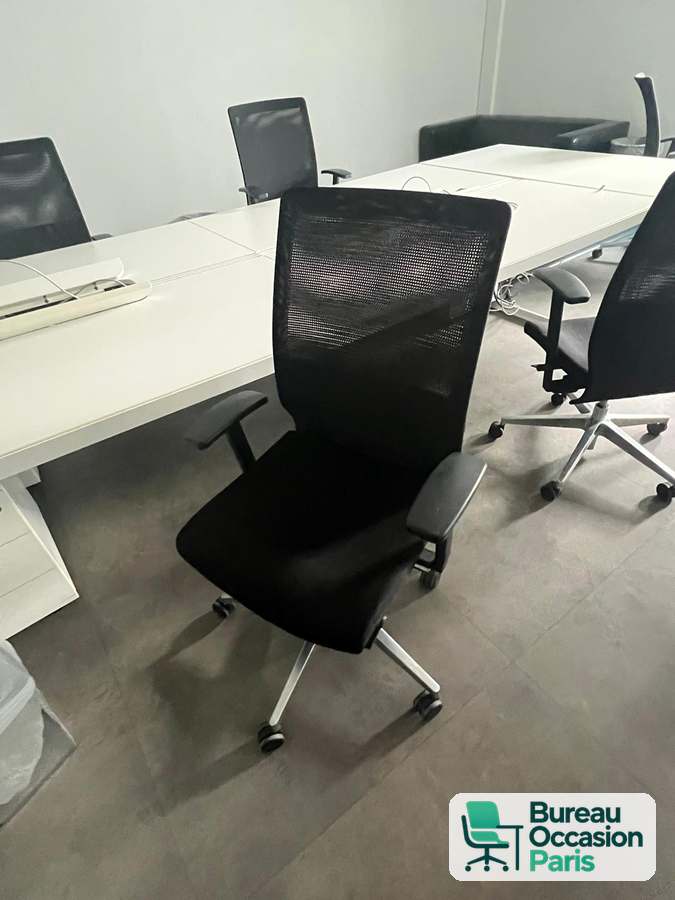Siège de bureau dossier haut résille noire – base aluminium poli