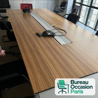 Table de conseil finition noyer zébré – goulotte alu, environ 10 places