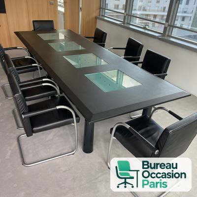 Table de direction noire à inserts de verre – 8 à 10 places, design