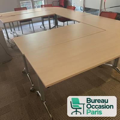 Table de formation basculante – érable, piètement alu à roulettes