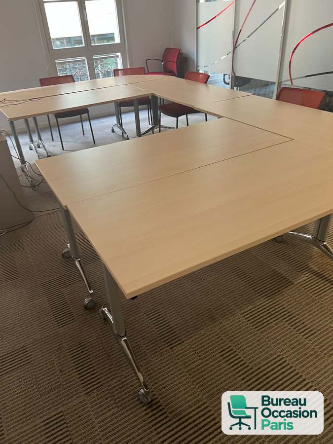 Table de formation basculante – érable, piètement alu à roulettes