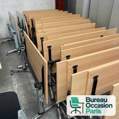 Table de formation basculante – plateau hêtre, piètement chromé