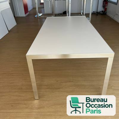 Table de réunion 6 places juxtaposable – blanche, cadre aluminium brossé