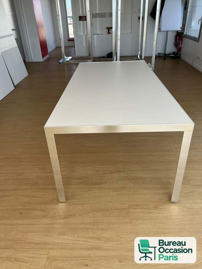 Table de réunion 6 places juxtaposable – blanche, cadre aluminium brossé