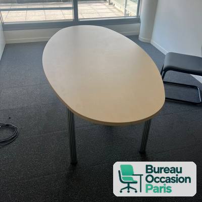 Table de réunion ovale 6 places – érable clair, 4 pieds métal