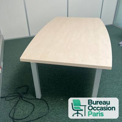 Table de réunion tonneau 6-8 places – ton érable, pieds métal gris
