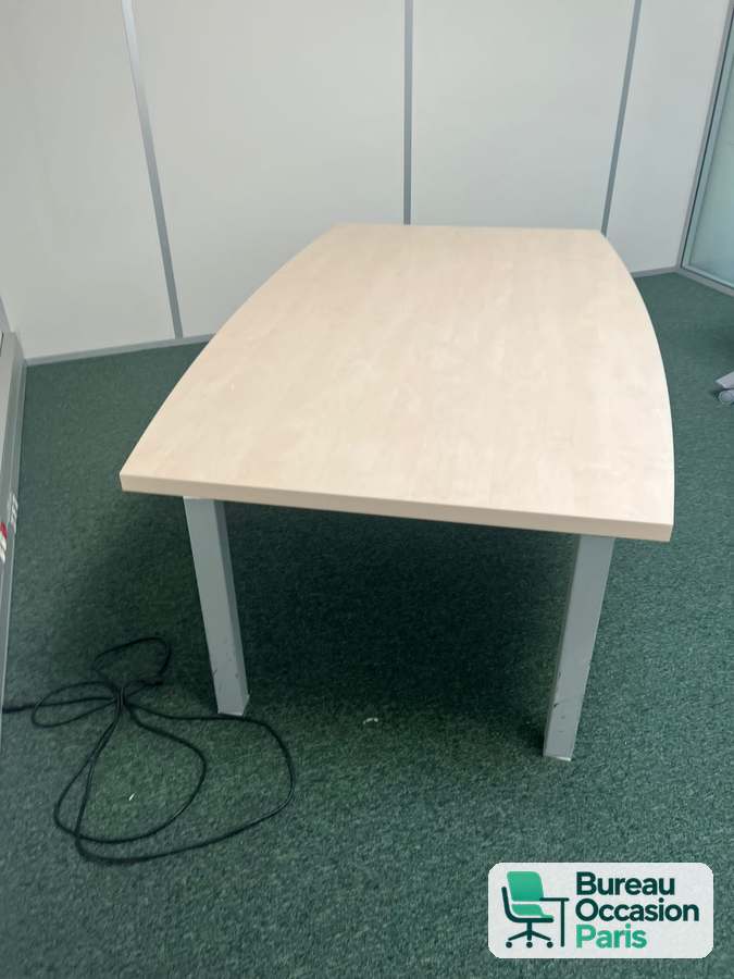 Table de réunion tonneau 6-8 places – ton érable, pieds métal gris