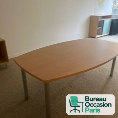 Table de réunion tonneau 6-8 places – ton hêtre, 4 pieds métal gris