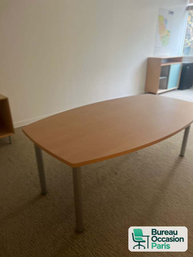 Table de réunion tonneau 6-8 places – ton hêtre, 4 pieds métal gris