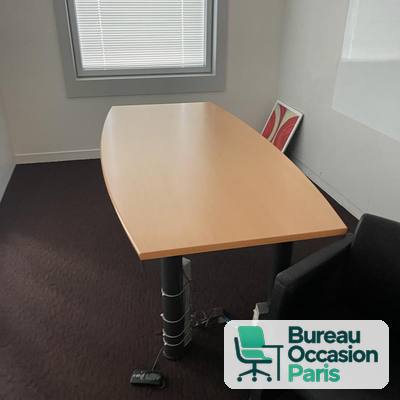 Table de réunion tonneau 6 personnes en hêtre, piètement gris foncé