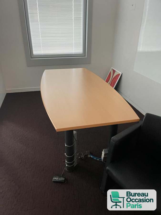 Table de réunion tonneau 6 personnes en hêtre, piètement gris foncé