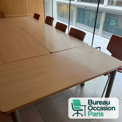 Table modulable plateau hêtre – angles arrondis, pieds gris (à l'unité)