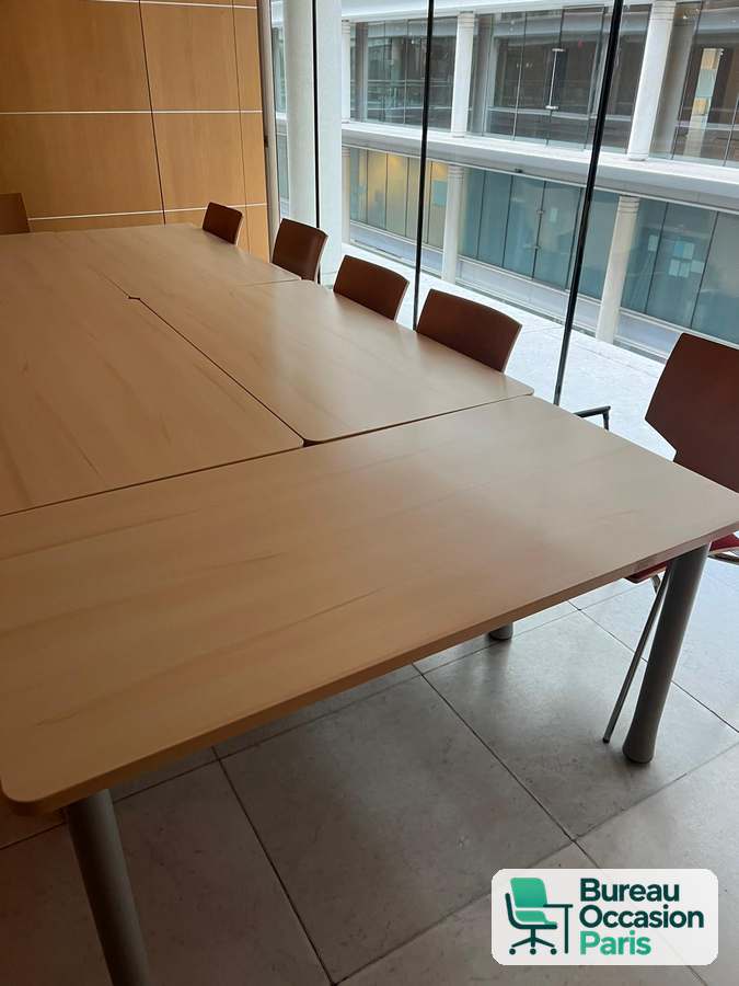 Table modulable plateau hêtre – angles arrondis, pieds gris (à l'unité)