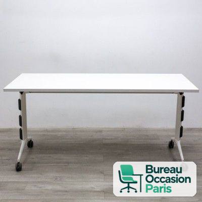 Table rabattable sur roulettes – plateau blanc, rangement compact