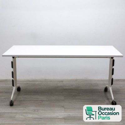 Table rabattable sur roulettes – plateau blanc, rangement compact