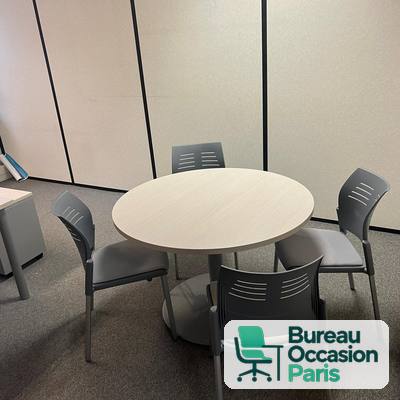 Table ronde 3 à 4 personnes – plateau bois clair, pied central gris