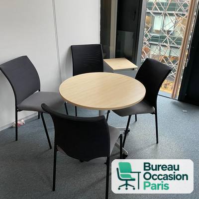 Table ronde 4 personnes – plateau érable, pied central métal