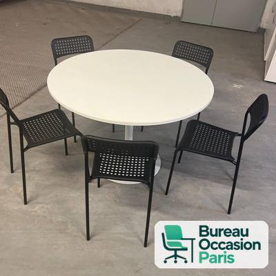 Table ronde blanche pied tulipe – 4 personnes, cafétéria ou réunion