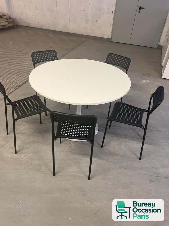 Table ronde blanche pied tulipe – 4 personnes, cafétéria ou réunion